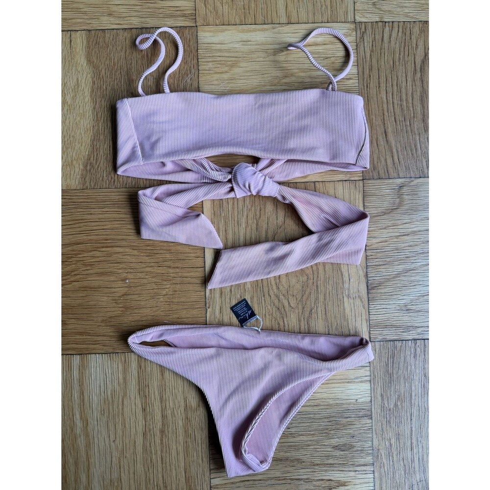 Same Swim $258 Ribbed Bandeau Bikini Set, Size XS, Blush Pink, EUC